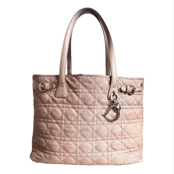 Dior Handbags - SOLD Dior  leather & coated canvas  Cannage Panarea  bag in Rosata pink / beige